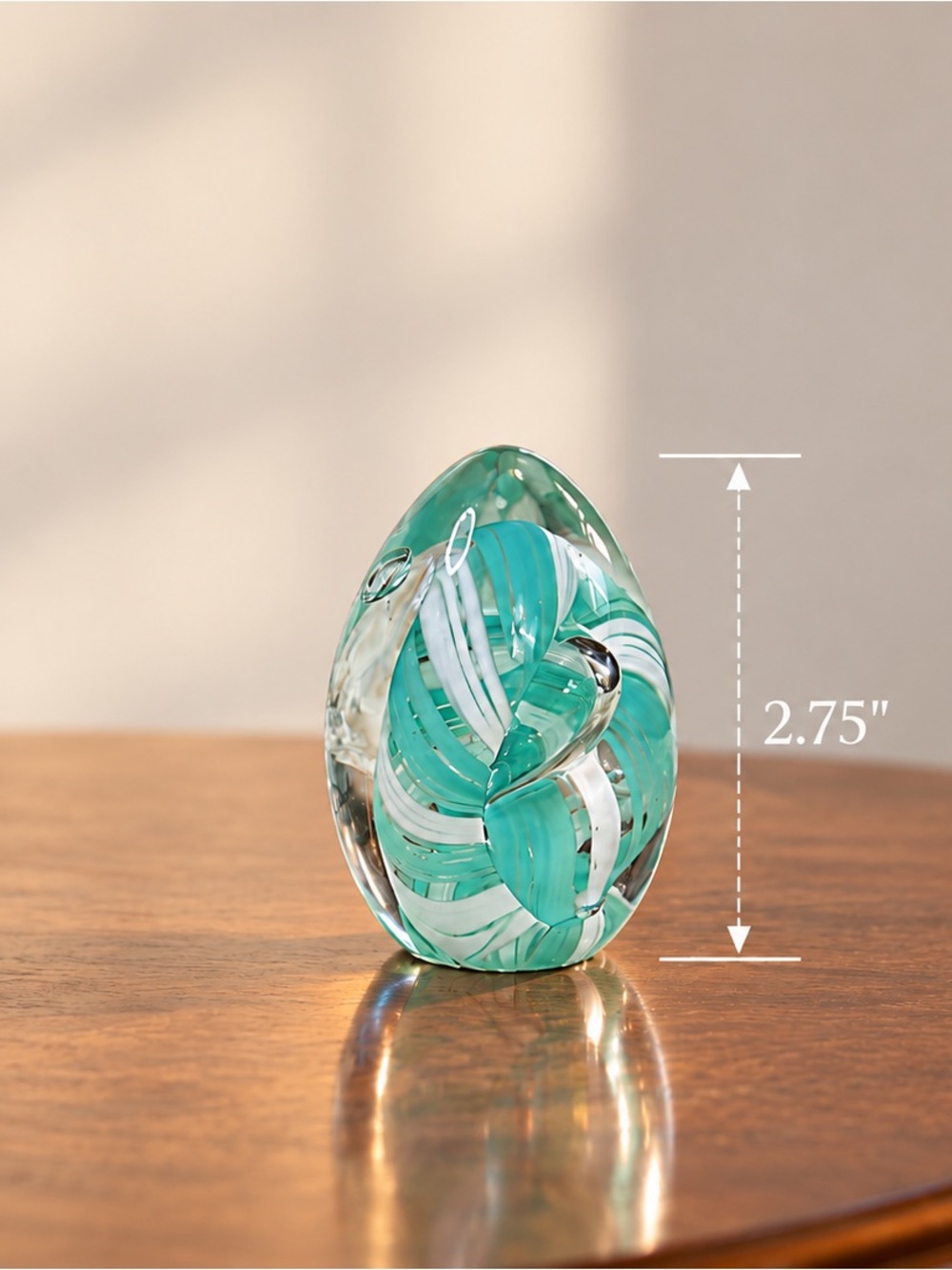 Vintage Mt St Helens Ash Glass Egg Paperweight 2.75” Teal White Swirl Original L